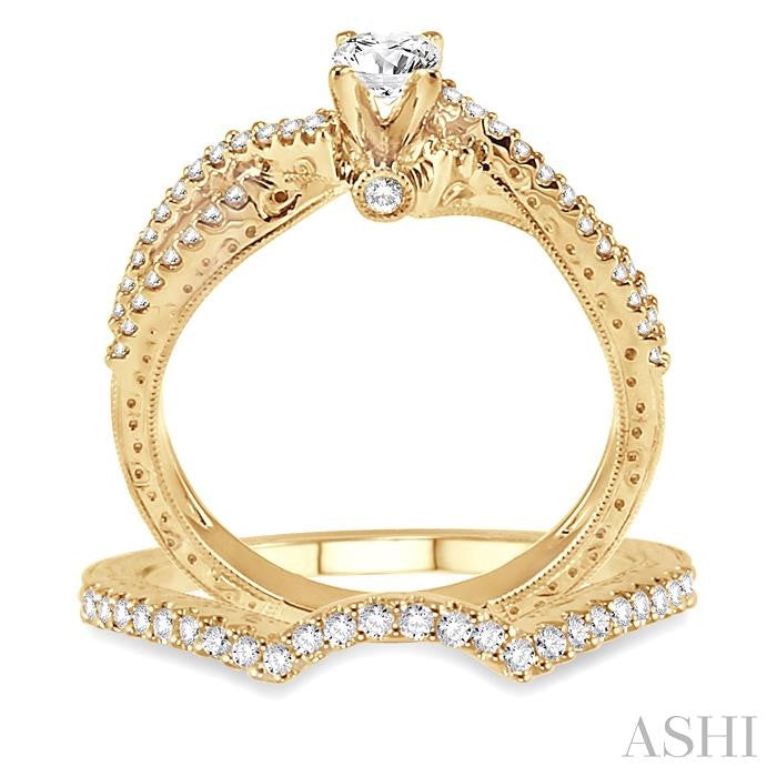 5/8 Ctw Diamond Wedding Set with 1/2 Ctw Round Cut Engagement Ring and 1/8 Ctw Wedding Band in 14K Yellow Gold