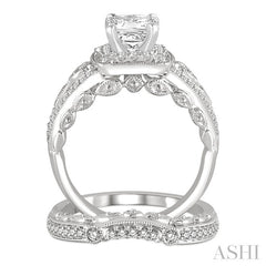 1 1/10 Ctw Diamond Bridal Set with 7/8 Ctw Princess Cut Engagement Ring and 1/6 Ctw Wedding Band in 14K White Gold