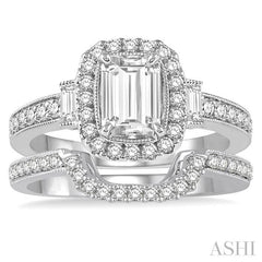 1 1/10 Ctw Diamond Wedding Set with 7/8 Ctw Octagon Cut Engagement Ring and 1/6 Ctw Wedding Band in 14K White Gold