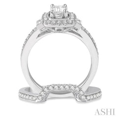 1 1/10 Ctw Diamond Wedding Set with 7/8 Ctw Octagon Cut Engagement Ring and 1/6 Ctw Wedding Band in 14K White Gold