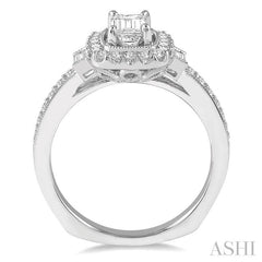7/8 Ctw Diamond Engagement Ring with 1/2 Ct Octagon Cut Center Diamond in 14K White Gold