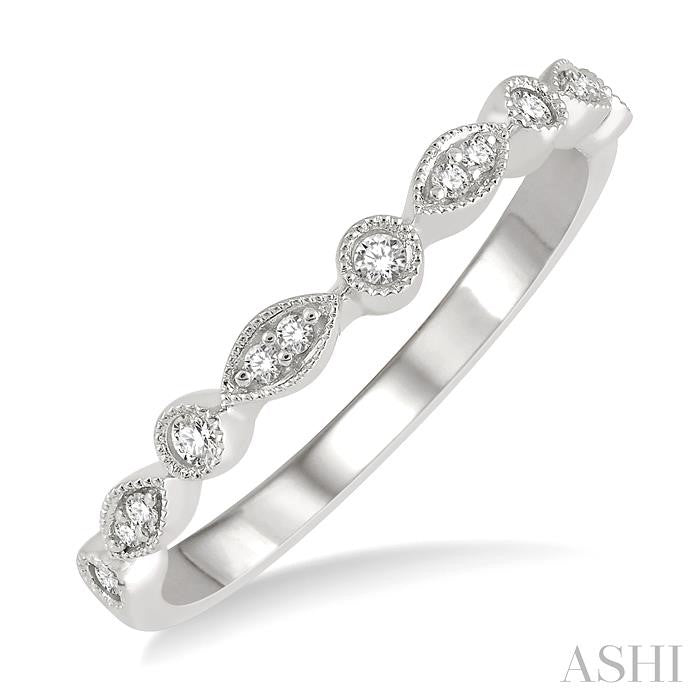 1/10 Ctw Marquise and Circular Lattice Round Cut Diamond Wedding Band in 14K White Gold