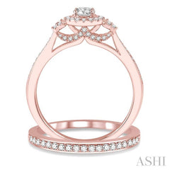 1/2 Ctw Diamond Wedding Set With 3/8 Ct Round Center Engagement Ring and 1/10 Ct Wedding Band in 14K Rose Gold