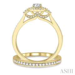 1/2 Ctw Diamond Wedding Set With 3/8 Ct Round Center Engagement Ring and 1/10 Ct Wedding Band in 14K Yellow Gold