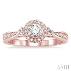3/8 Ctw Round Center Heart Link Diamond Ladies Engagement Ring with 1/5 Ct Round Cut Center Stone in 14K Rose Gold