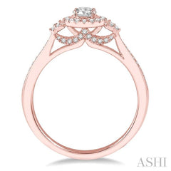 3/8 Ctw Round Center Heart Link Diamond Ladies Engagement Ring with 1/5 Ct Round Cut Center Stone in 14K Rose Gold
