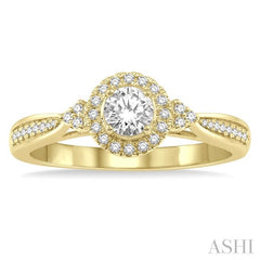 3/8 Ctw Round Center Heart Link Diamond Ladies Engagement Ring with 1/5 Ct Round Cut Center Stone in 14K Yellow Gold