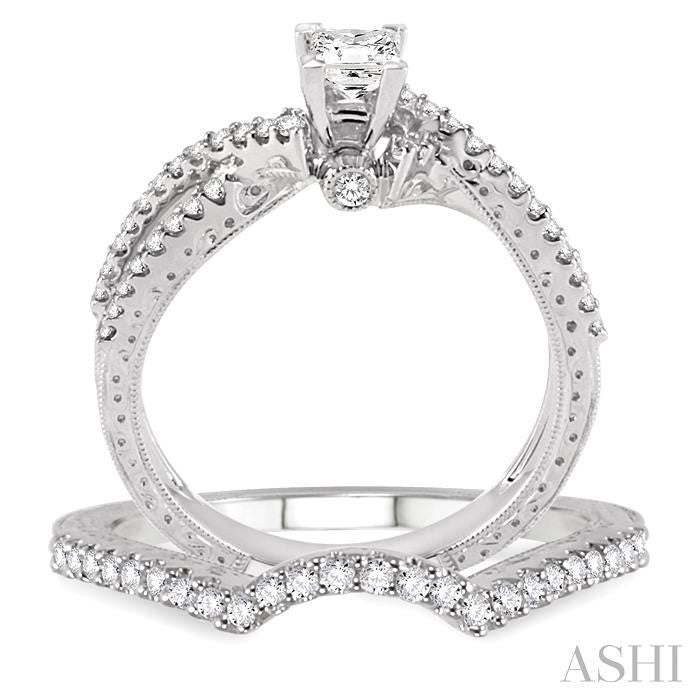 5/8 Ctw Diamond Wedding Set with 1/2 Ctw Princess Cut Engagement Ring and 1/8 Ctw Wedding Band in 14K White Gold