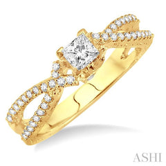1/2 Ctw Diamond Engagement Ring with 1/4 Ct Princess Cut Center Stone in 14K Yellow Gold