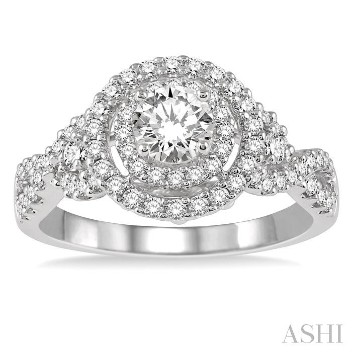 5/8 Ctw Round Diamond Double Halo Semi-Mount Engagement Ring in 14K White Gold