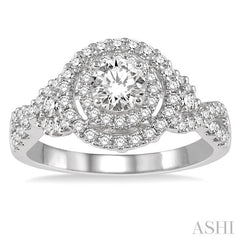 5/8 Ctw Round Diamond Double Halo Semi-Mount Engagement Ring in 14K White Gold