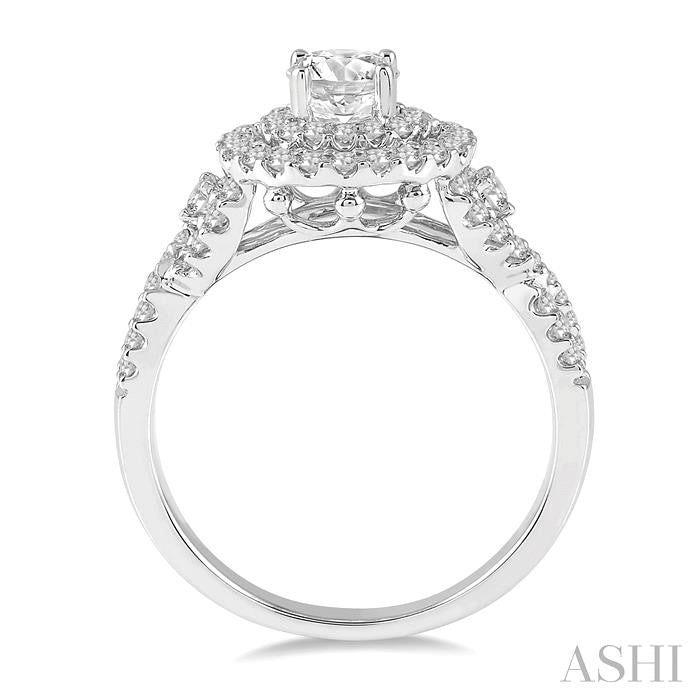5/8 Ctw Round Diamond Double Halo Semi-Mount Engagement Ring in 14K White Gold