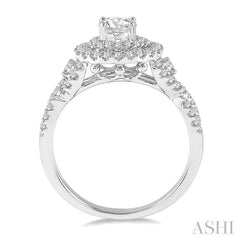 5/8 Ctw Round Diamond Double Halo Semi-Mount Engagement Ring in 14K White Gold