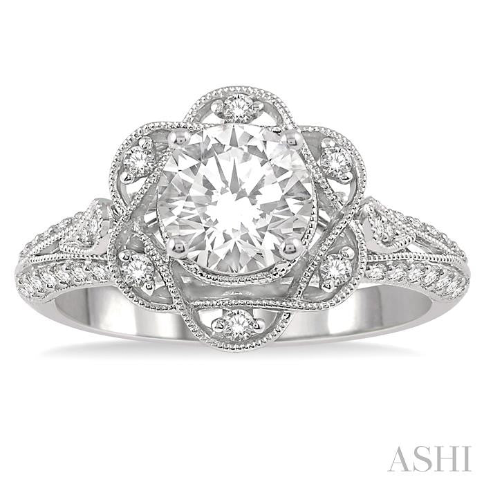 1/3 Ctw Floral Semi-Mount Round Cut Diamond Engagement Ring in 14K White Gold