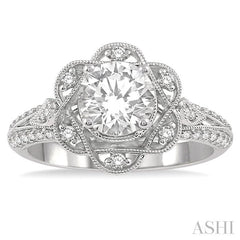 1/3 Ctw Floral Semi-Mount Round Cut Diamond Engagement Ring in 14K White Gold
