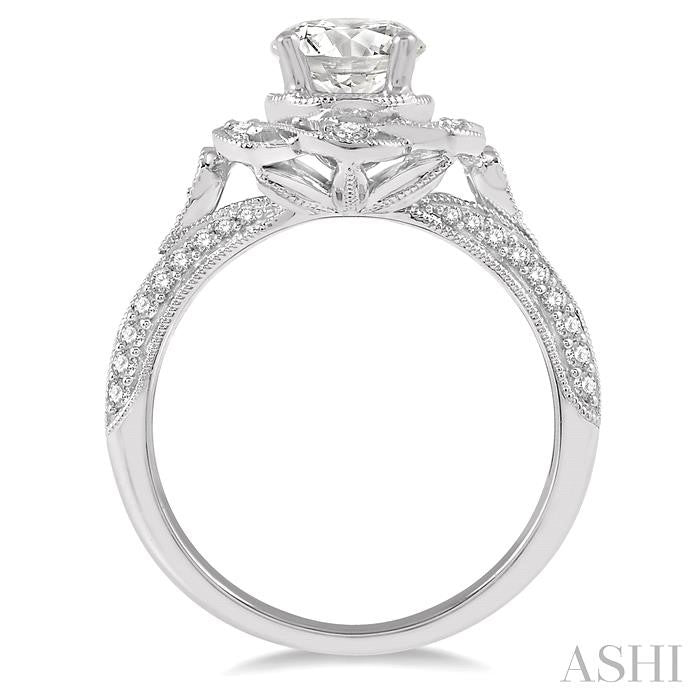 1/3 Ctw Floral Semi-Mount Round Cut Diamond Engagement Ring in 14K White Gold