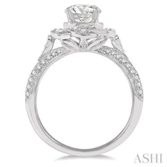1/3 Ctw Floral Semi-Mount Round Cut Diamond Engagement Ring in 14K White Gold