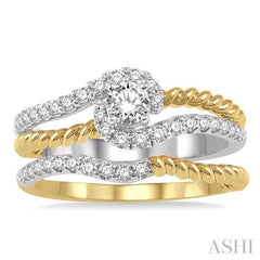 1/2 Ctw Two Tone Round Cut Diamond Wedding Set With 1/2 Ctw Engagement Ring and 1/20 Ctw Wedding Band in 14K White and Yellow Gold