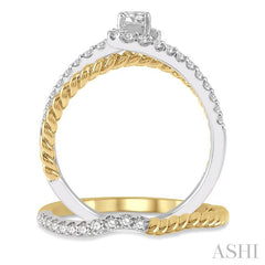 1/2 Ctw Two Tone Round Cut Diamond Wedding Set With 1/2 Ctw Engagement Ring and 1/20 Ctw Wedding Band in 14K White and Yellow Gold