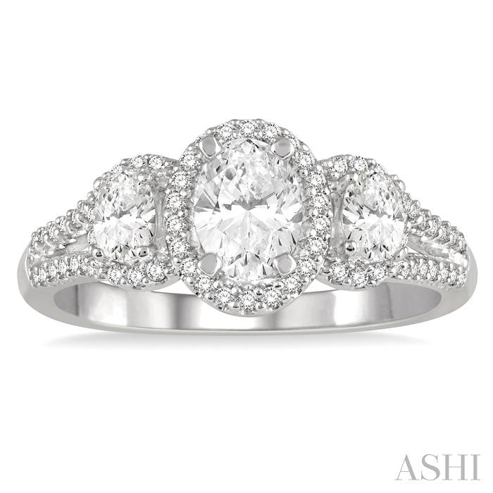 7/8 Ctw Triple Oval Shape Diamond Ladies Engagement Ring in 14K White Gold