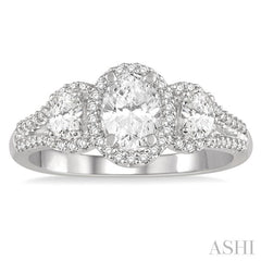 1/2 Ctw Triple Oval Shape Semi-Mount Diamond Engagement Ring in 14K White Gold