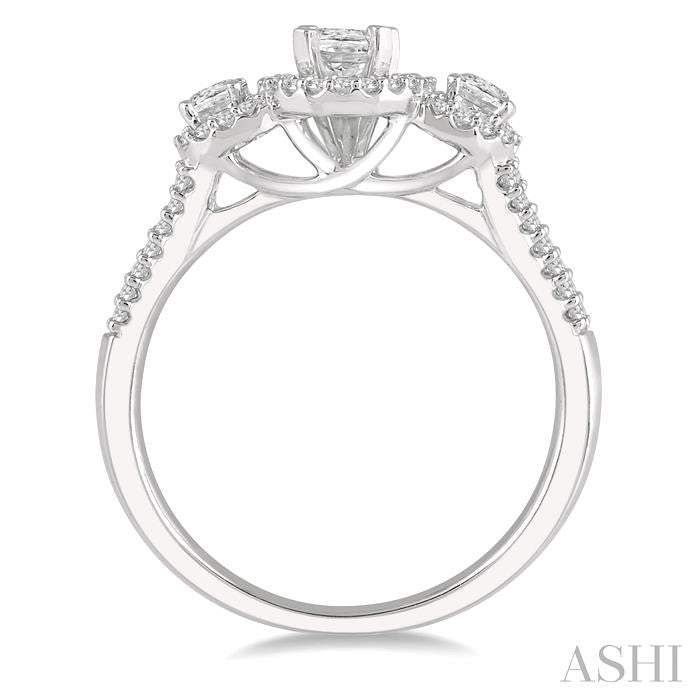 1/2 Ctw Triple Oval Shape Semi-Mount Diamond Engagement Ring in 14K White Gold