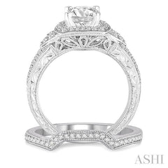 1 1/10 Ctw Diamond Bridal Set with 1 Ctw Round Cut Engagement Ring and 1/10 Ctw Wedding Band in 14K White Gold
