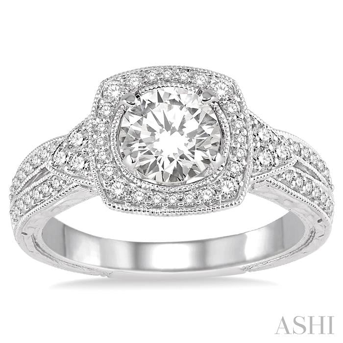 1 Ctw Diamond Engagement Ring with 5/8 Ct Round Cut Center Stone in 14K White Gold