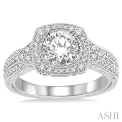 1 Ctw Diamond Engagement Ring with 5/8 Ct Round Cut Center Stone in 14K White Gold