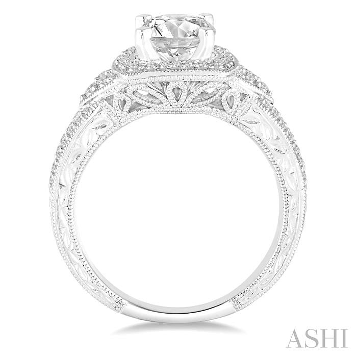 1 Ctw Diamond Engagement Ring with 5/8 Ct Round Cut Center Stone in 14K White Gold