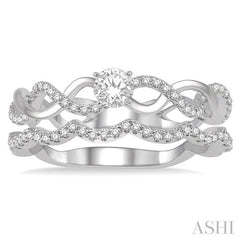 1/2 Ctw Round Cut Diamond Wedding Set With 1/3 Ctw Entwined Engagement Ring and 1/6 Ctw Wavy Wedding Band in 14K White Gold