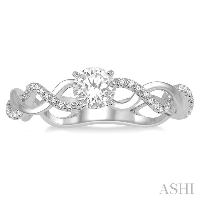1/3 Ctw Entwined Shank Diamond Engagement Ring with 1/5 Ct Round Cut Center Stone in 14K White Gold