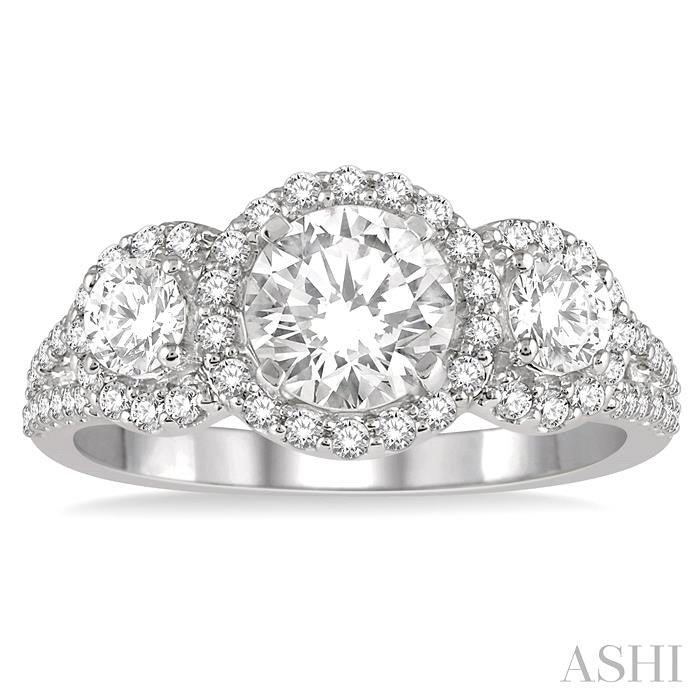 7/8 Ctw Triple Round Semi-Mount Diamond Engagement Ring in 14K White Gold