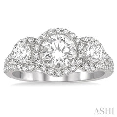 7/8 Ctw Triple Round Semi-Mount Diamond Engagement Ring in 14K White Gold