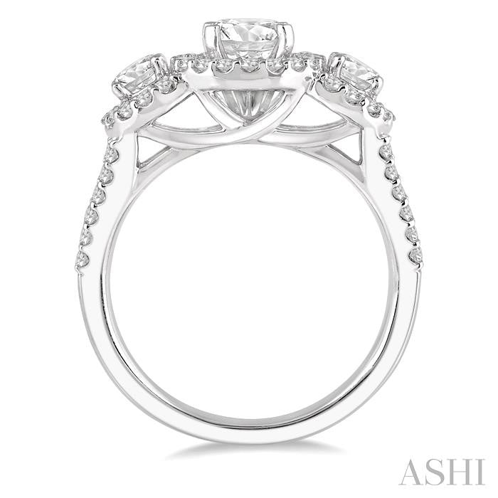 7/8 Ctw Triple Round Semi-Mount Diamond Engagement Ring in 14K White Gold