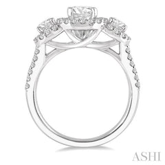 7/8 Ctw Triple Round Semi-Mount Diamond Engagement Ring in 14K White Gold