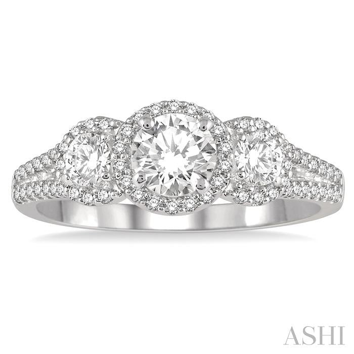 1/2 Ctw Triple Round Semi-Mount Diamond Engagement Ring in 14K White Gold