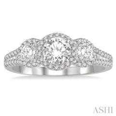1/2 Ctw Triple Round Semi-Mount Diamond Engagement Ring in 14K White Gold