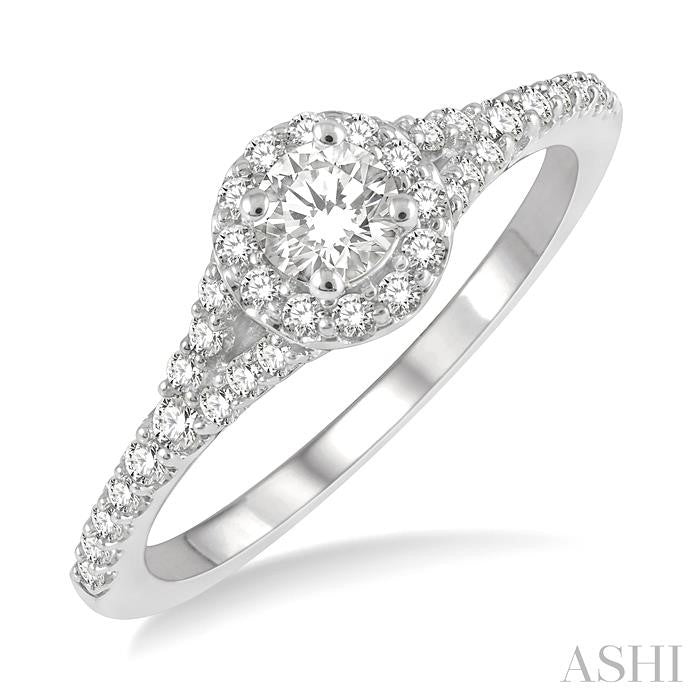 1/3 Ctw Circular Mount Split Round Cut Diamond Semi-Mount Engagement Ring in 14K White Gold