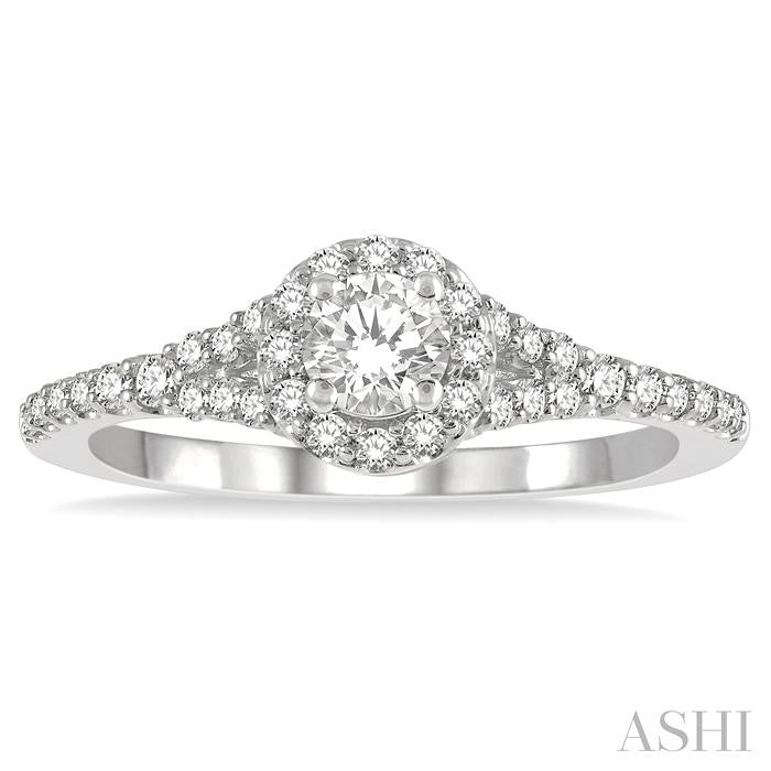 1/3 Ctw Circular Mount Split Round Cut Diamond Semi-Mount Engagement Ring in 14K White Gold