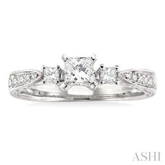 1/2 Ctw Diamond Engagement Ring with 1/3 Ct Princess Cut Center Stone in 14K White Gold