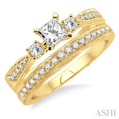 5/8 Ctw Diamond Wedding Set with 1/2 Ctw Princess Cut Engagement Ring and 1/8 Ctw Wedding Band in 14K Yellow Gold