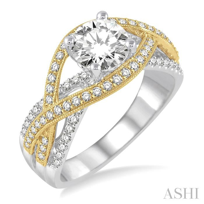 1/2 Ctw Round Cut Diamond Semi-Mount Engagement Ring in 14K White and Yellow Gold