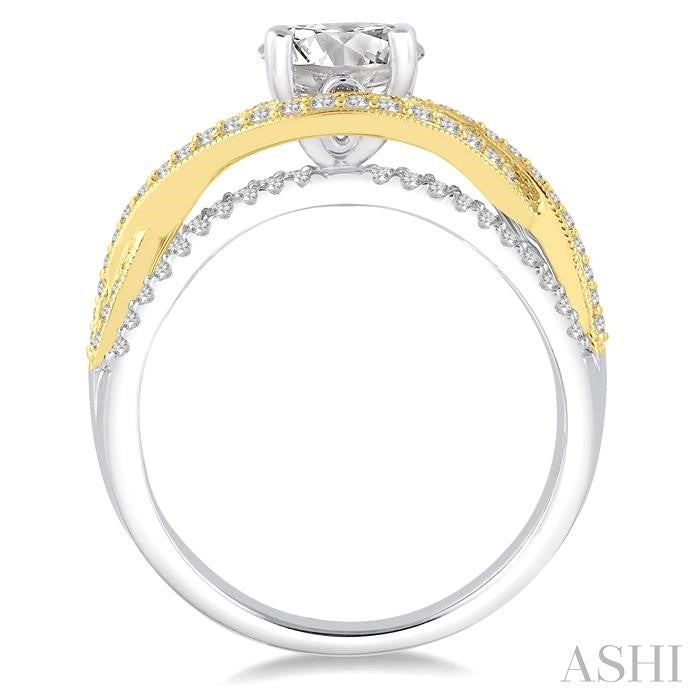 1/2 Ctw Round Cut Diamond Semi-Mount Engagement Ring in 14K White and Yellow Gold