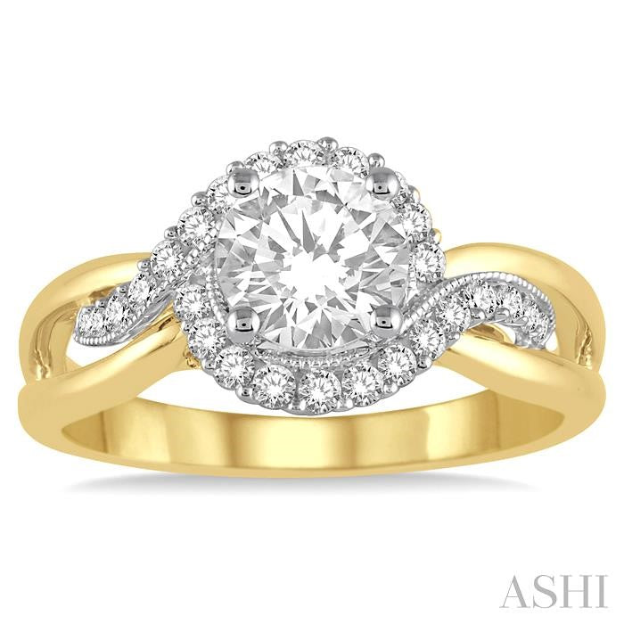 1/3 Ctw Round Diamond Semi-Mount Engagement Ring in 14K Yellow and White Gold
