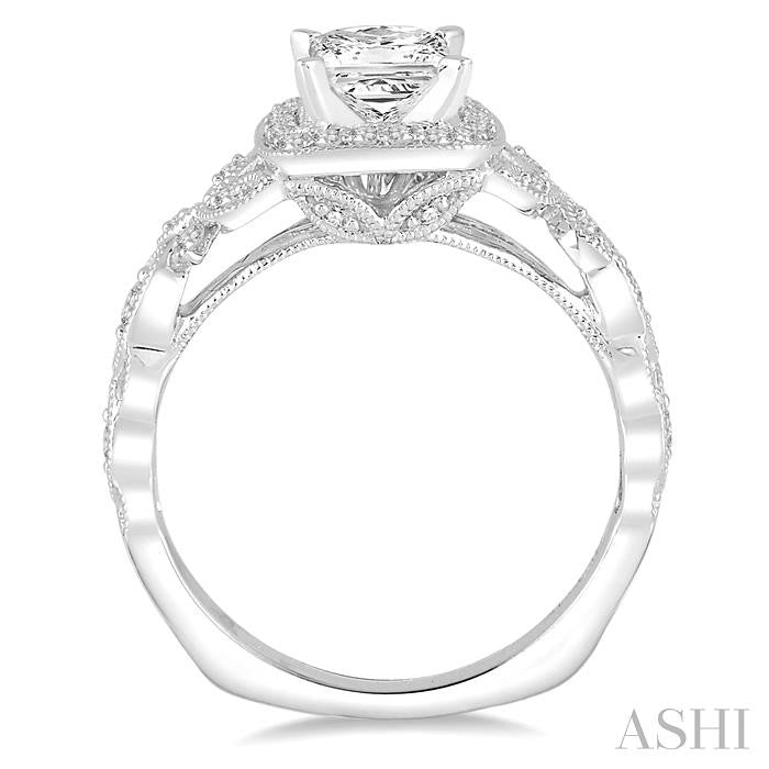 3/4 Ctw Diamond Engagement Ring with 1/2 Ct Princess Cut Center Stone in 14K White Gold