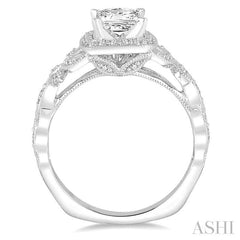 3/4 Ctw Diamond Engagement Ring with 1/2 Ct Princess Cut Center Stone in 14K White Gold