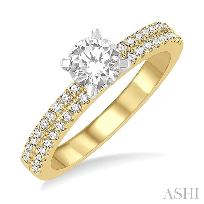 1/3 Ctw Round Cut Diamond Semi-Mount Engagement Ring in 14K Yellow and White Gold