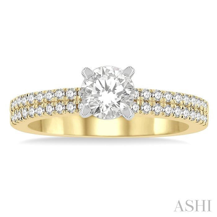 1/3 Ctw Round Cut Diamond Semi-Mount Engagement Ring in 14K Yellow and White Gold