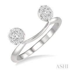 1/3 Ctw Curved Twin Circular Mount Lovebright Round Cut Diamond Wrap Ring in 14K White Gold